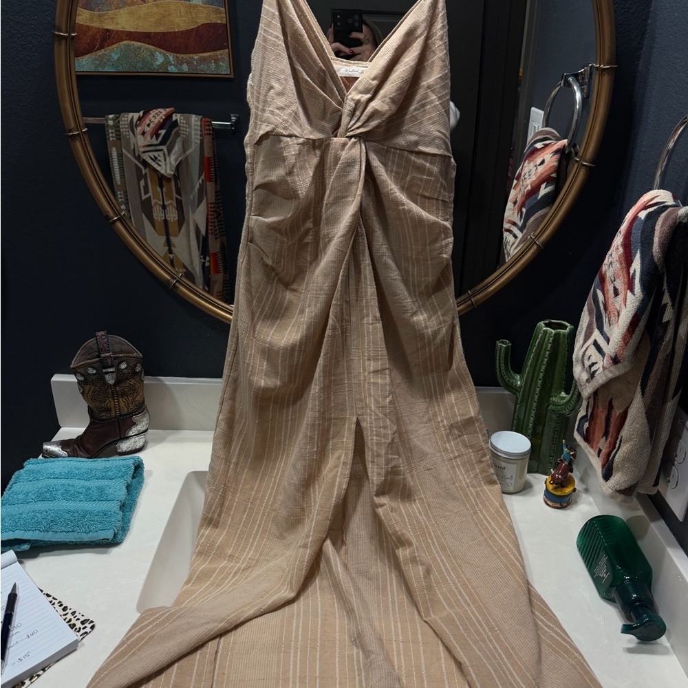 Beige Striped Maxi Dress